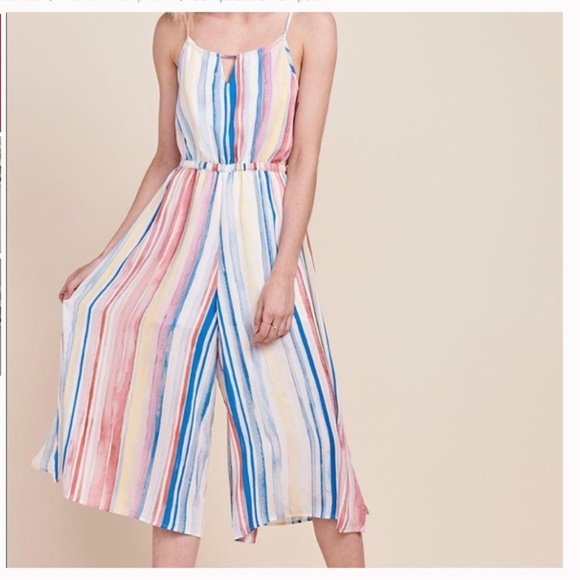 Romper JACK by BB Dakota Lovy Watercolor Stripe Cropped Jumpsuit - Picture 13 of 13